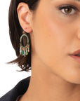 Orecchini pendenti circolari in metallo con pietre in vetro verdi - Mya Accessories