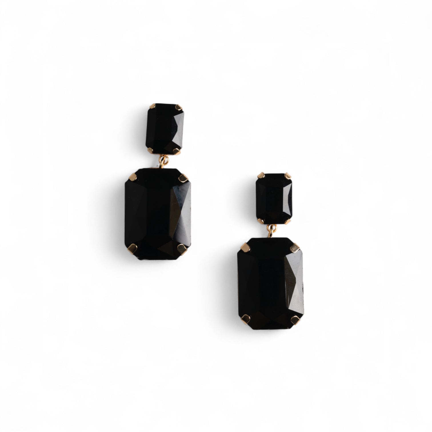 Orecchini pendenti con doppia pietra in vetro nera - Mya Accessories