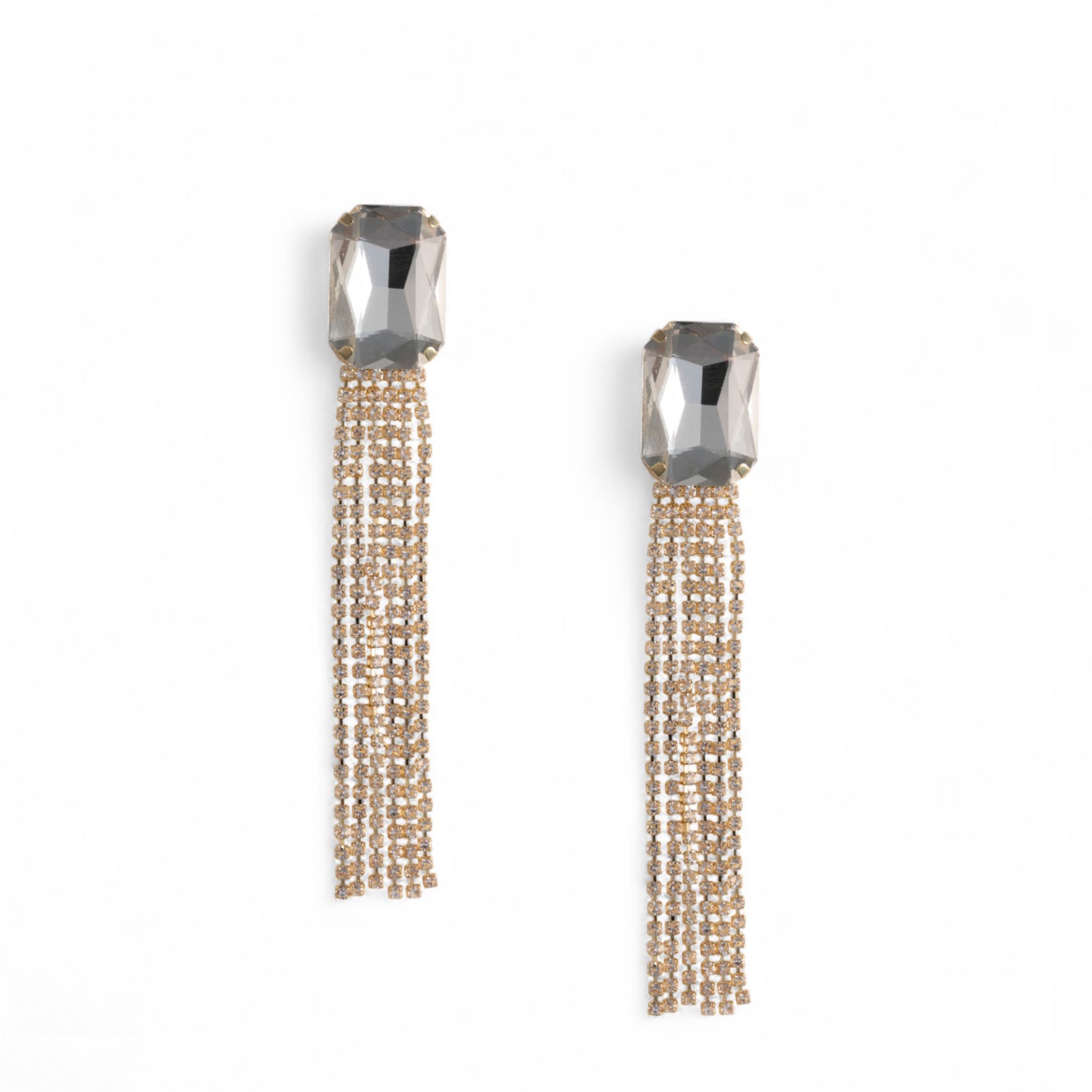 Orecchini pendenti con placchetta quadrata e fili in metallo in vetro crystal - Mya Accessories