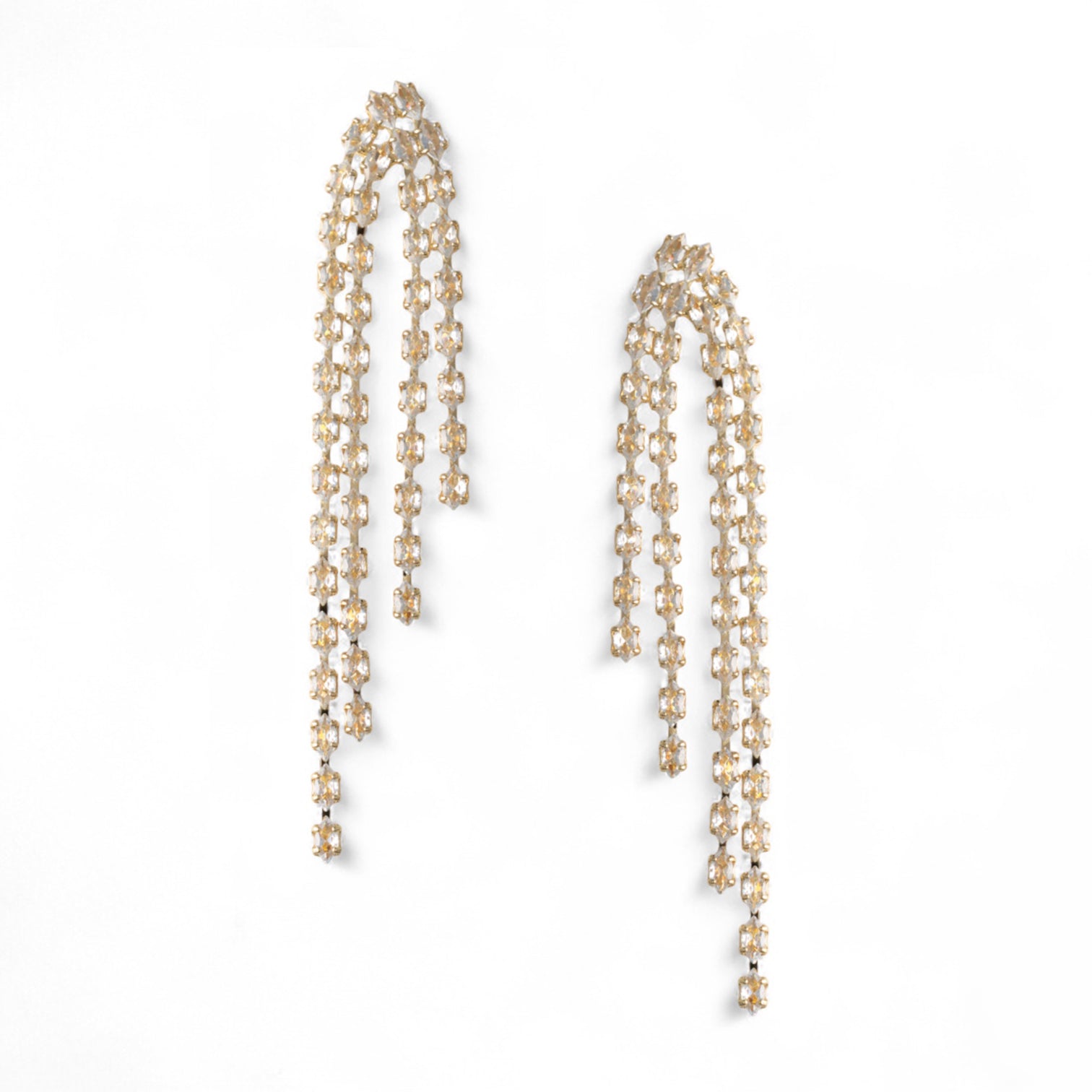 Orecchini pendenti a cascata di fili in metallo con pietre in vetro crystal - Mya Accessories