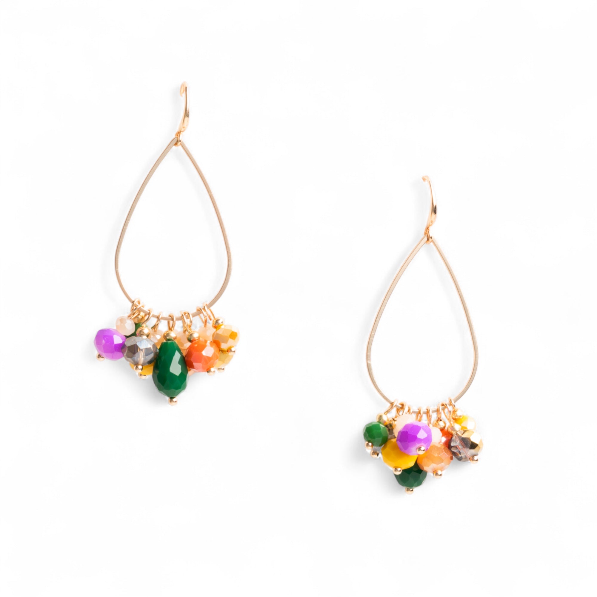 Orecchini pendenti con fili in metallo a goccia e pietre in vetro multicolore - Mya Accessories