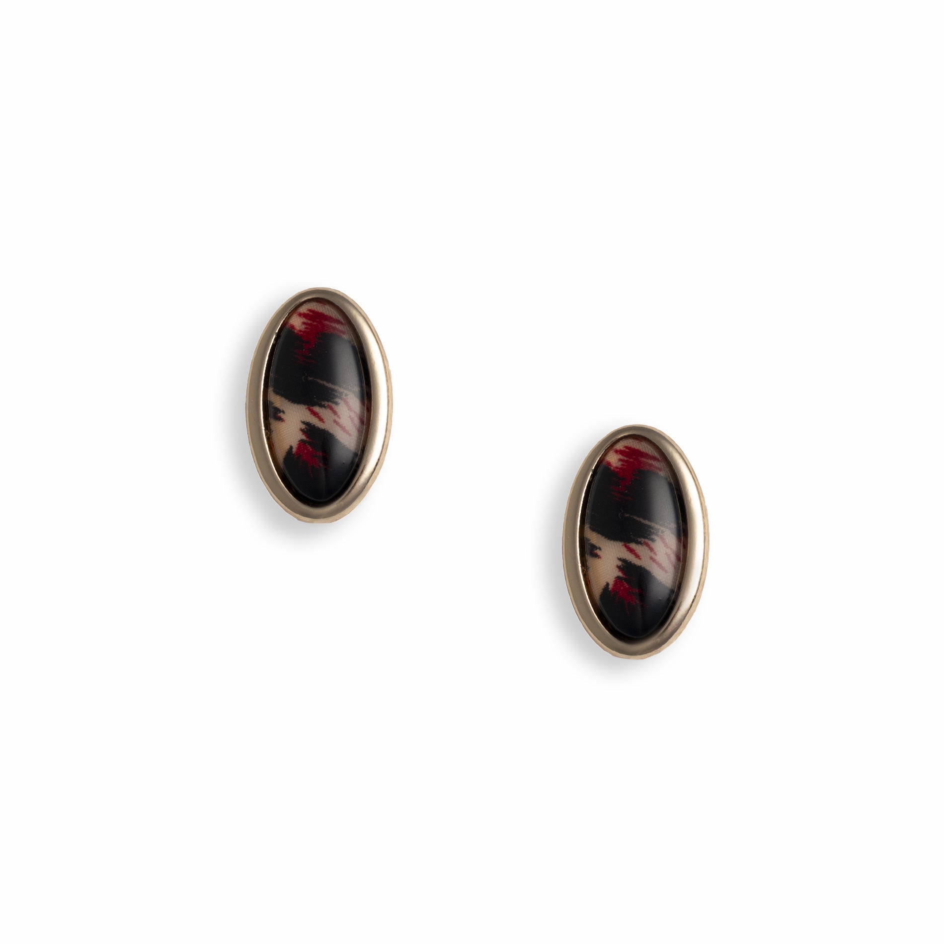 Orecchini ovali in metallo con pietra in acrilico animalier rossa - Mya Accessories
