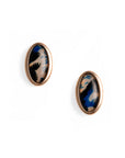 Orecchini ovali in metallo con pietra in acrilico animalier blu - Mya Accessories