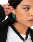 Orecchini ovali in metallo con pietra in acrilico verde petrolio - Mya Accessories