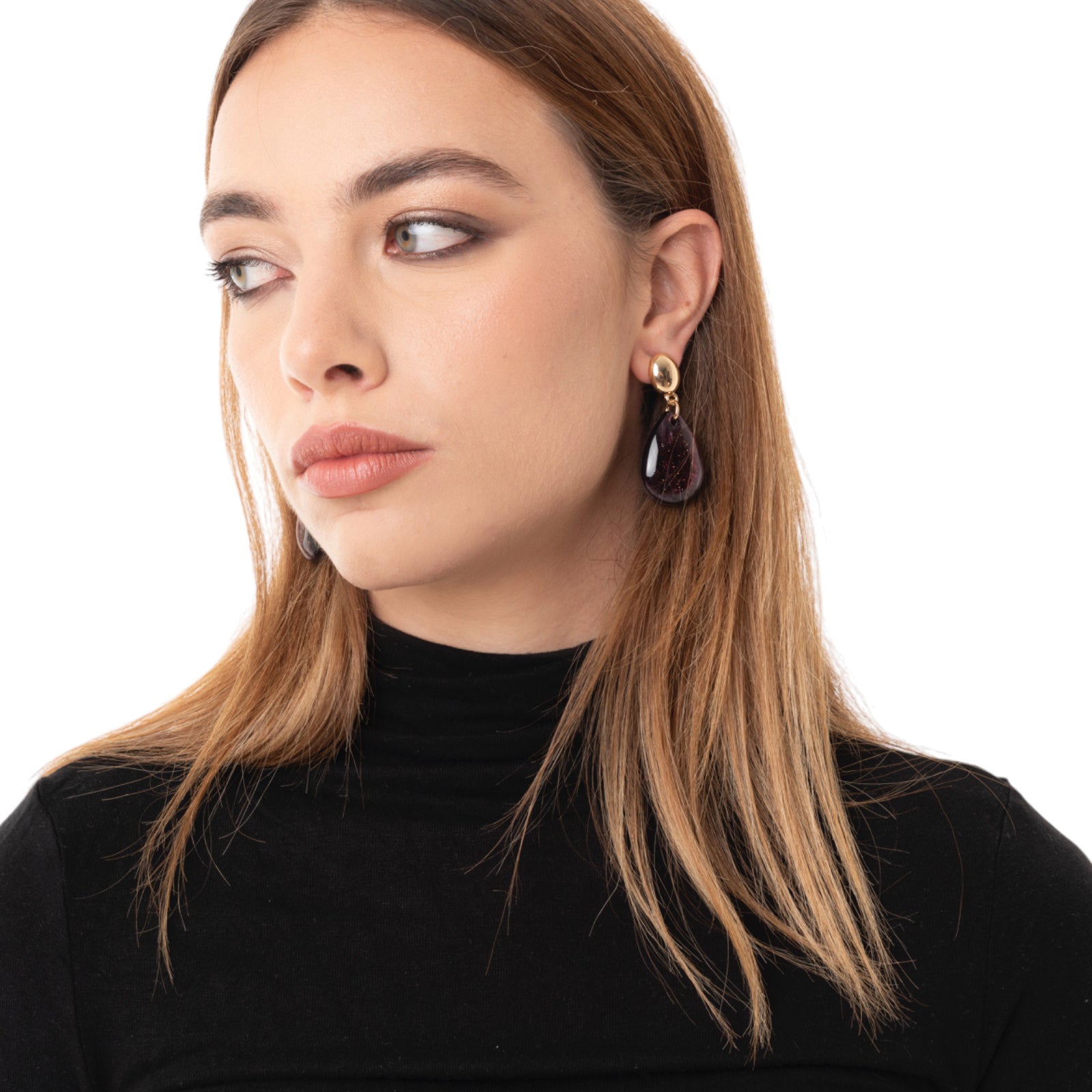 Orecchini pendenti con pietra a goccia in acrilico viola - Mya Accessories