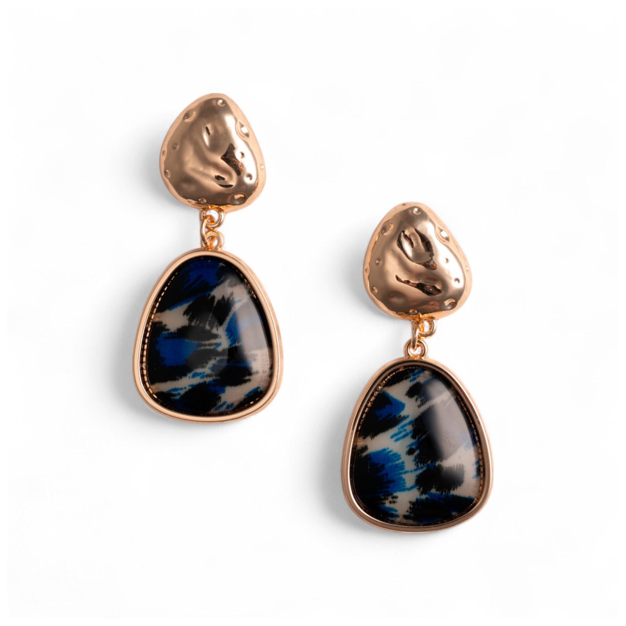 Orecchini pendenti in metallo con pietra in acrilico animalier blu - Mya Accessories