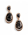 Orecchini pendenti in metallo con doppia pietra in acrilico animalier nera - Mya Accessories