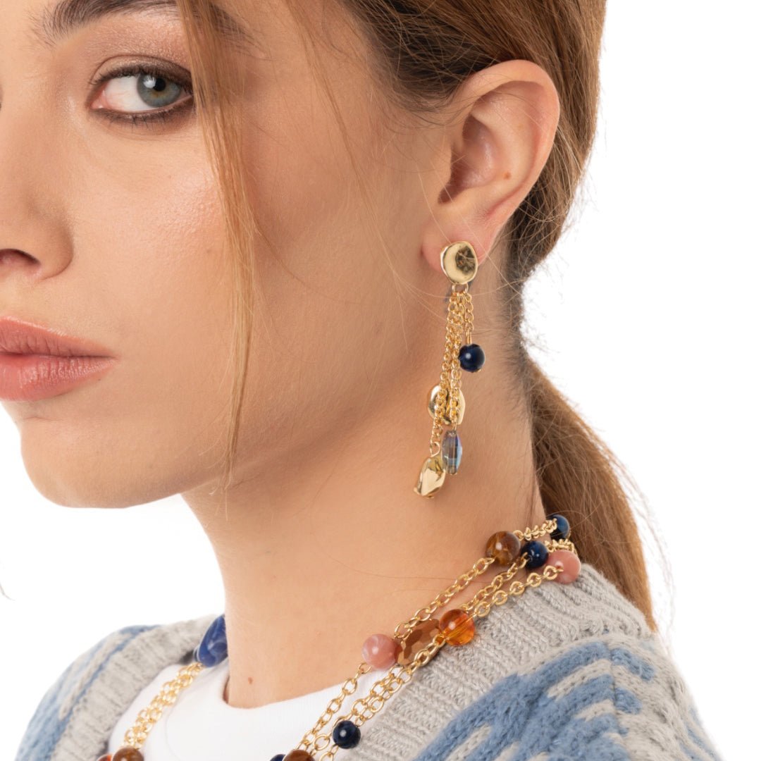 Orecchini pendenti a catena con pietre in acrilico tono blu - Mya Accessories