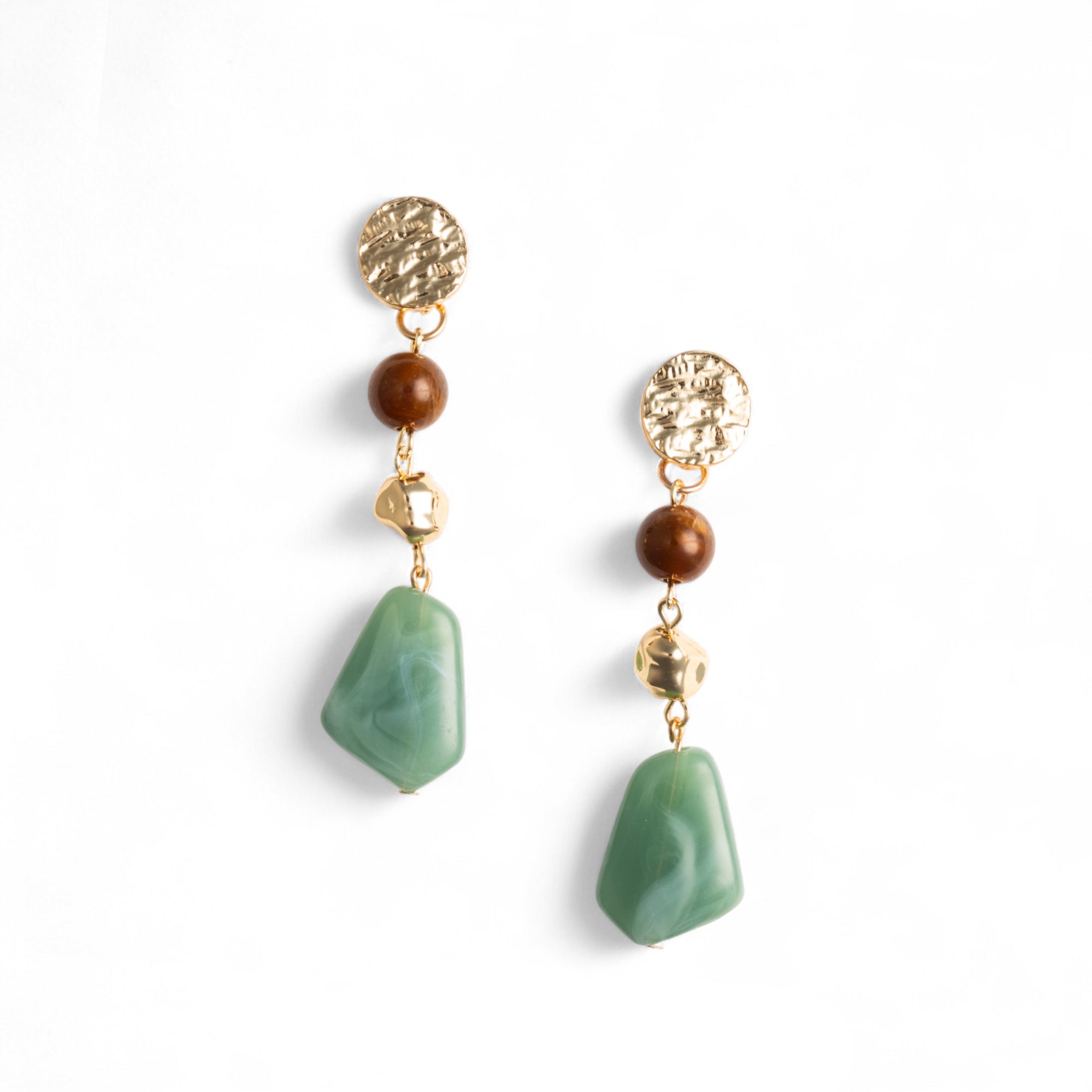 Orecchini pendenti con pietre in acrilico tono verde e marrone - Mya Accessories