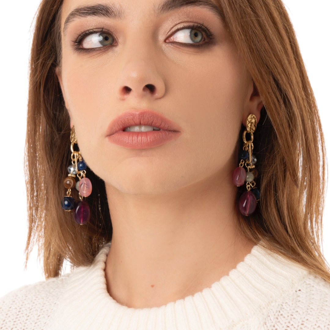 Orecchini pendenti a grappolo con pietre in acrilico multi viola - Mya Accessories