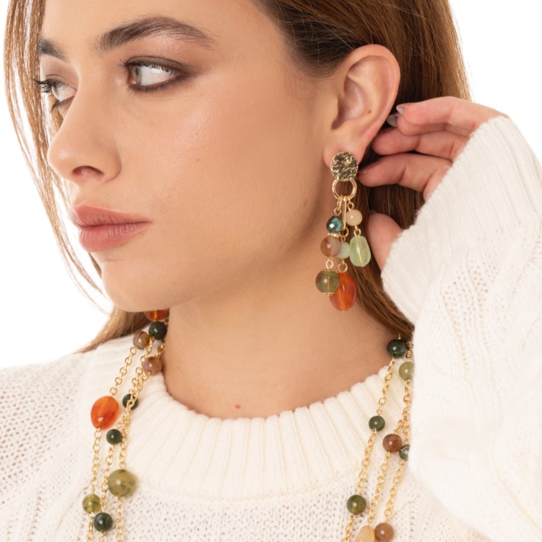 Orecchini pendenti a grappolo con pietre in acrilico multi arancio - Mya Accessories