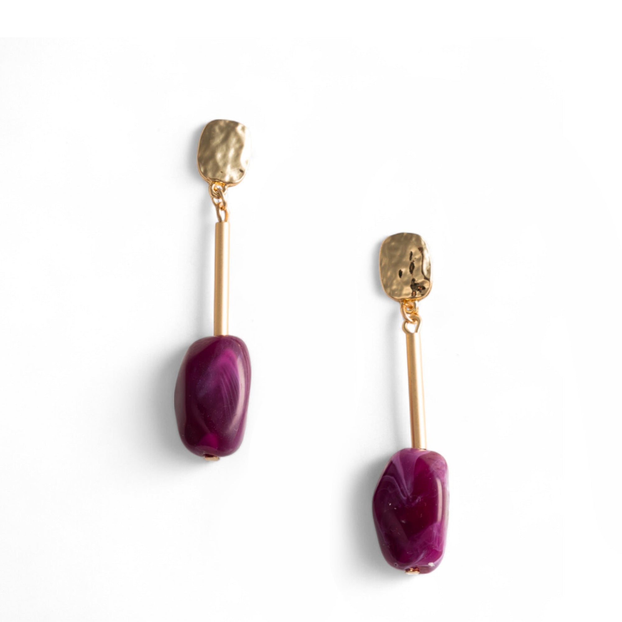 Orecchini pendenti in metallo con pietra in acrilico viola - Mya Accessories