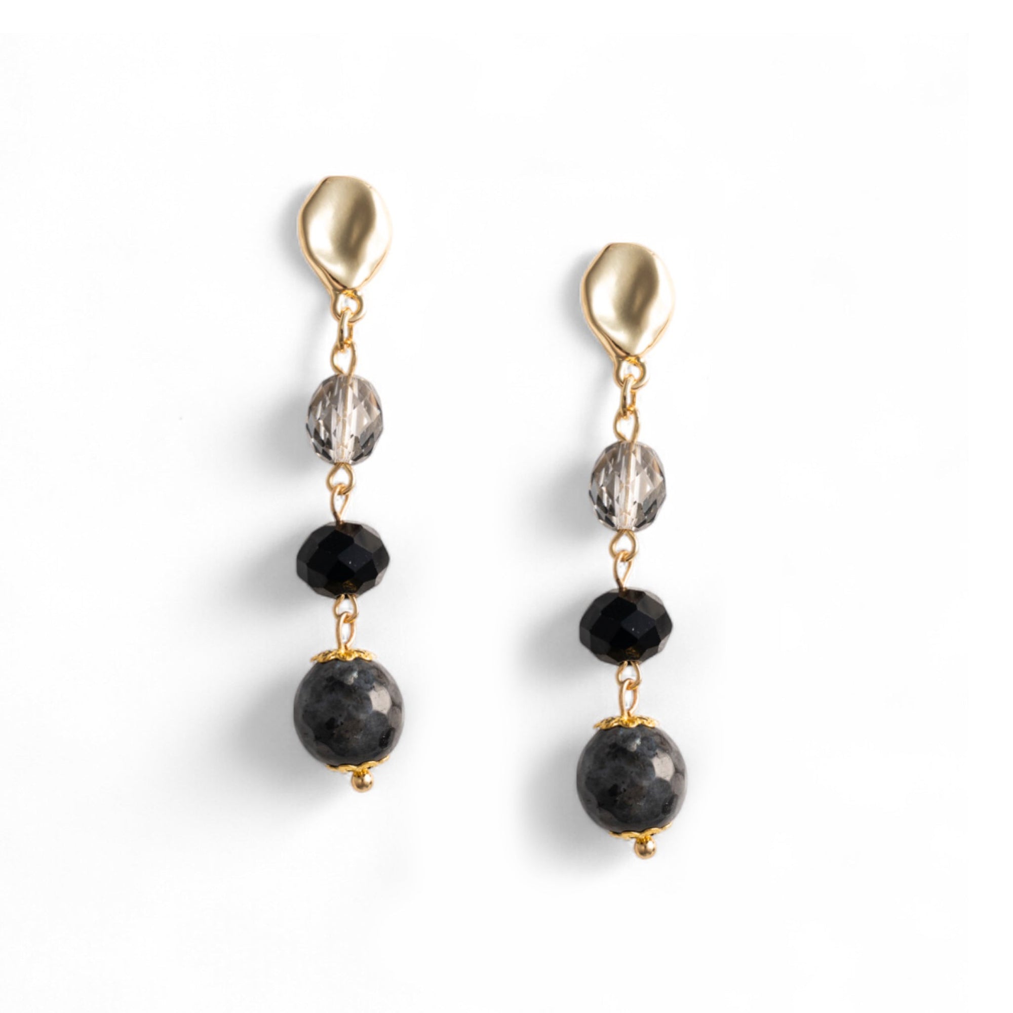 Orecchini pendenti con tre pietre semidure in vetro tono nero - Mya Accessories