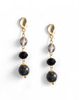 Orecchini pendenti con tre pietre semidure in vetro tono nero - Mya Accessories
