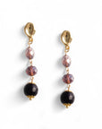 Orecchini pendenti con tre pietre semidure in vetro tono viola - Mya Accessories