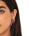 Orecchini in metallo a goccia con pietra in resina viola - Mya Accessories