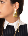 Orecchini con placchetta in metallo e pietra pendente rettangolare in resina verde - Mya Accessories