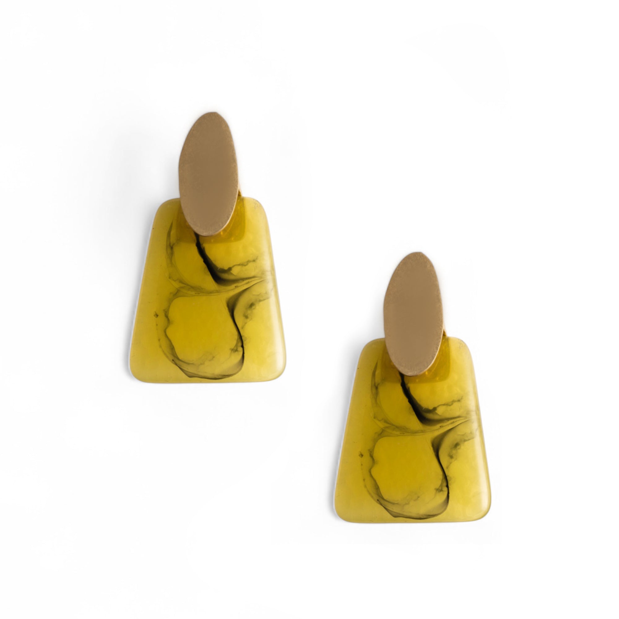 Orecchini con placchetta in metallo e pietra pendente rettangolare in resina verde - Mya Accessories