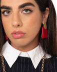 Orecchini con placchetta in metallo e pietra pendente rettangolare in resina rossa - Mya Accessories