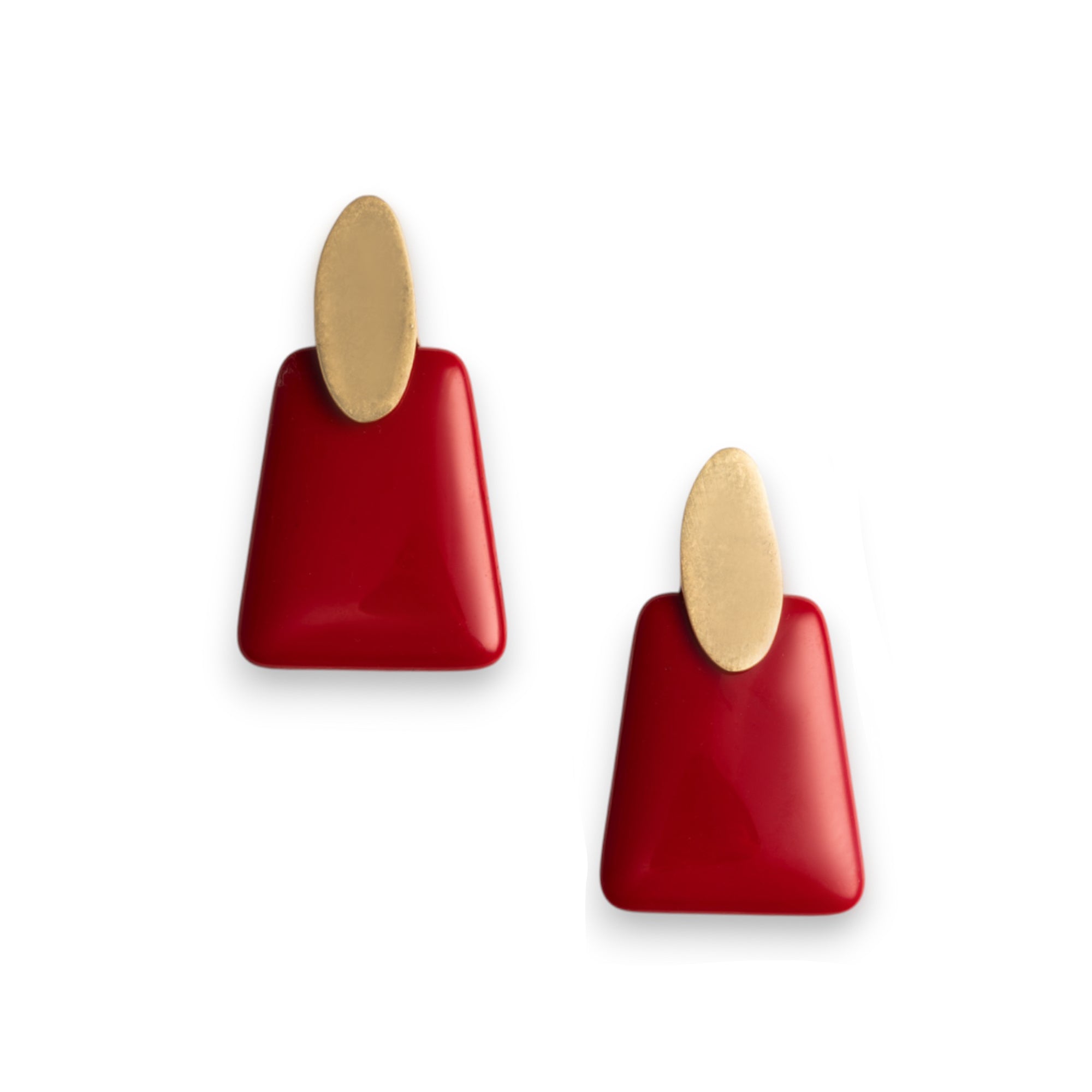 Orecchini con placchetta in metallo e pietra pendente rettangolare in resina rossa - Mya Accessories