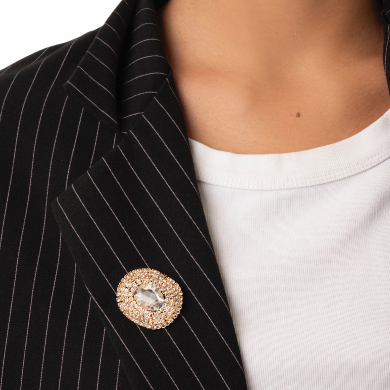 Spilla in metallo ovale con strass e pietra in vetro crystal - Mya Accessories