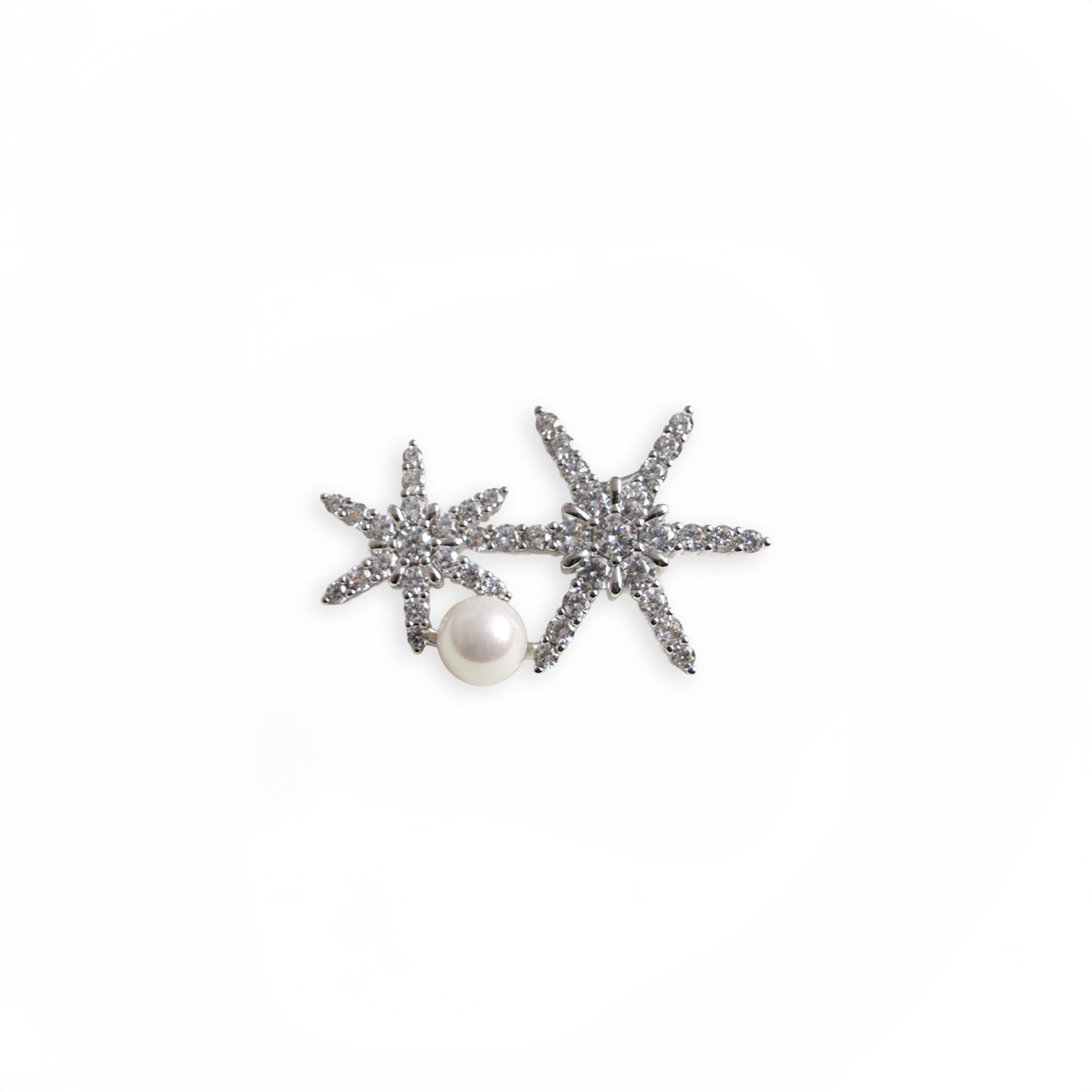 Spilla in metallo con design a fiocchi di neve con strass crystal e perla - Mya Accessories