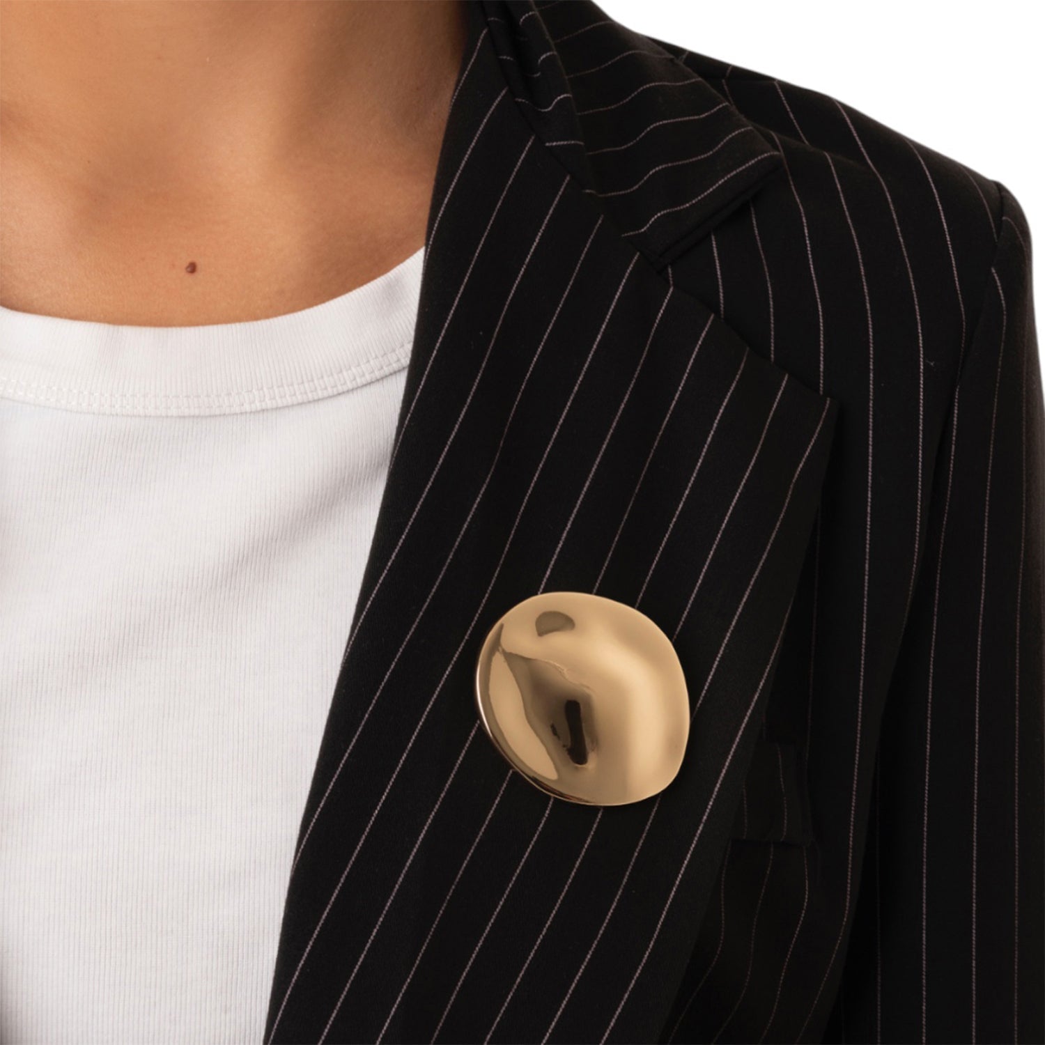 Spilla in metallo lucido dal design circolare schiacciato - Mya Accessories