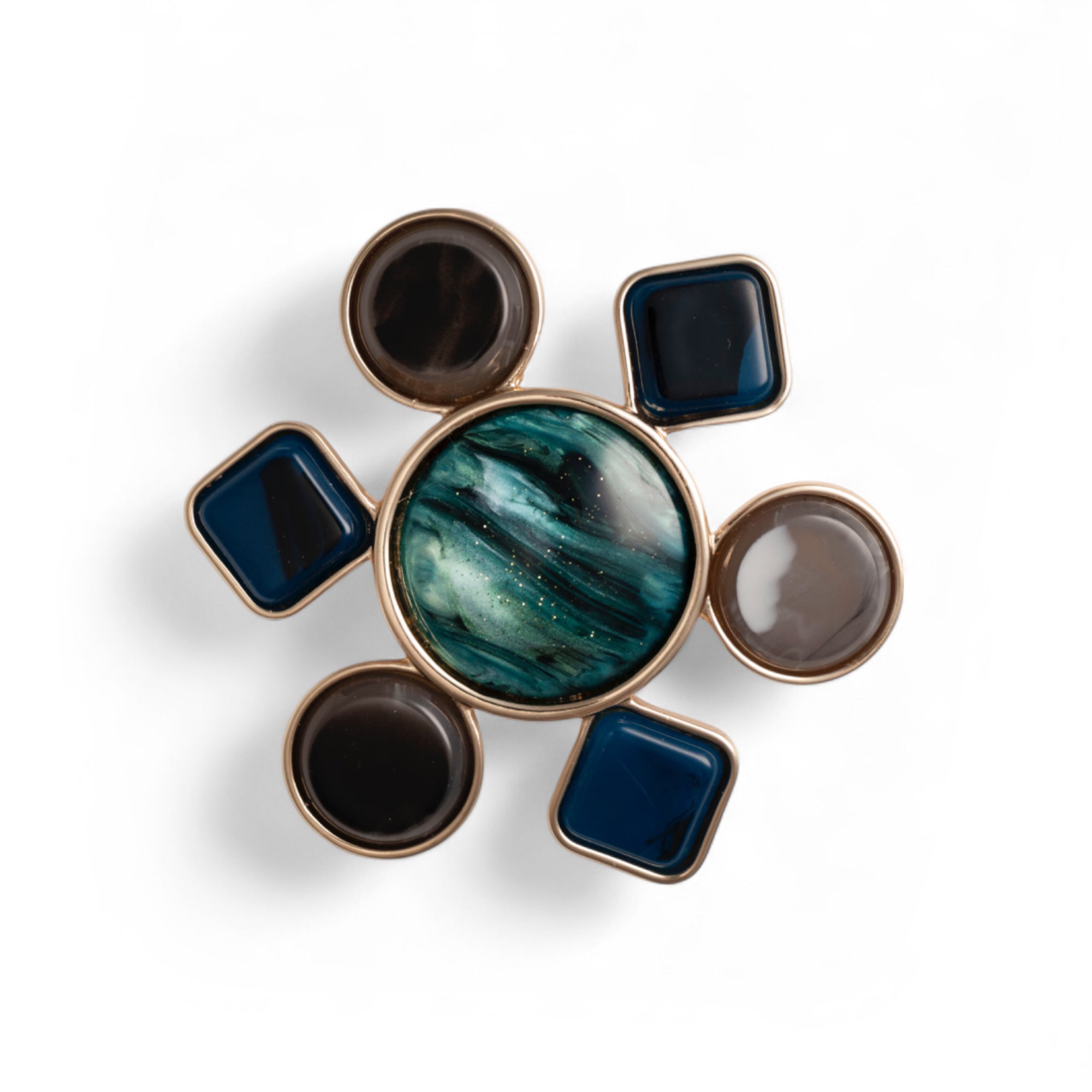 Spilla con base in metallo a forma di fiore geometrico in acrilico tono blu - Mya Accessories