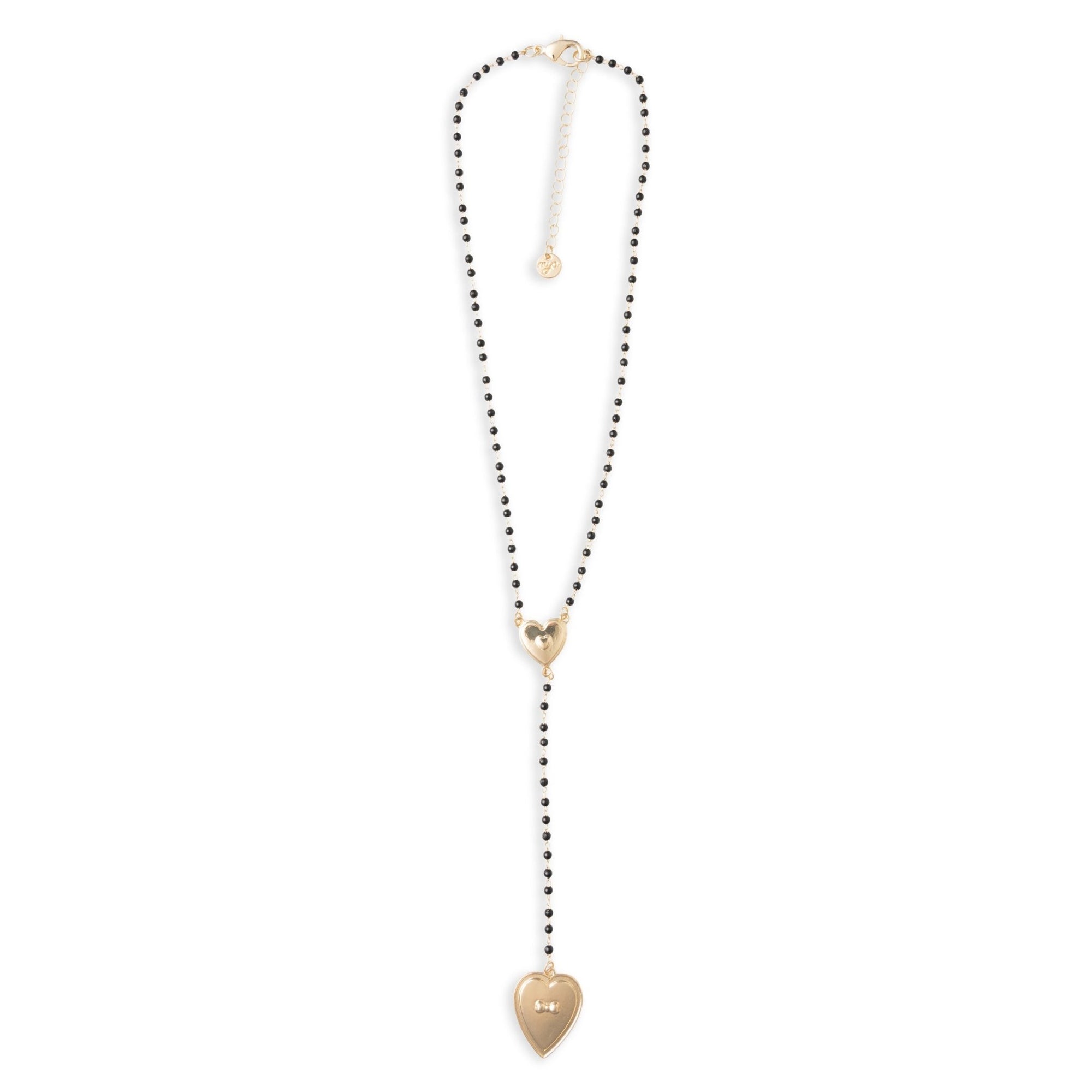 Collana a rosario con pietre in acrilico nere e pendente a cuore in metallo - Mya Accessories