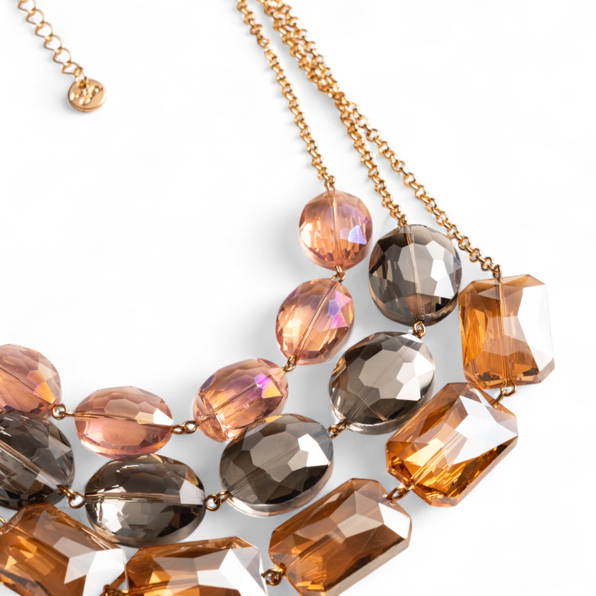 Collana a tre fili con catena sottile, con pietre in vetro multicolore - Mya Accessories