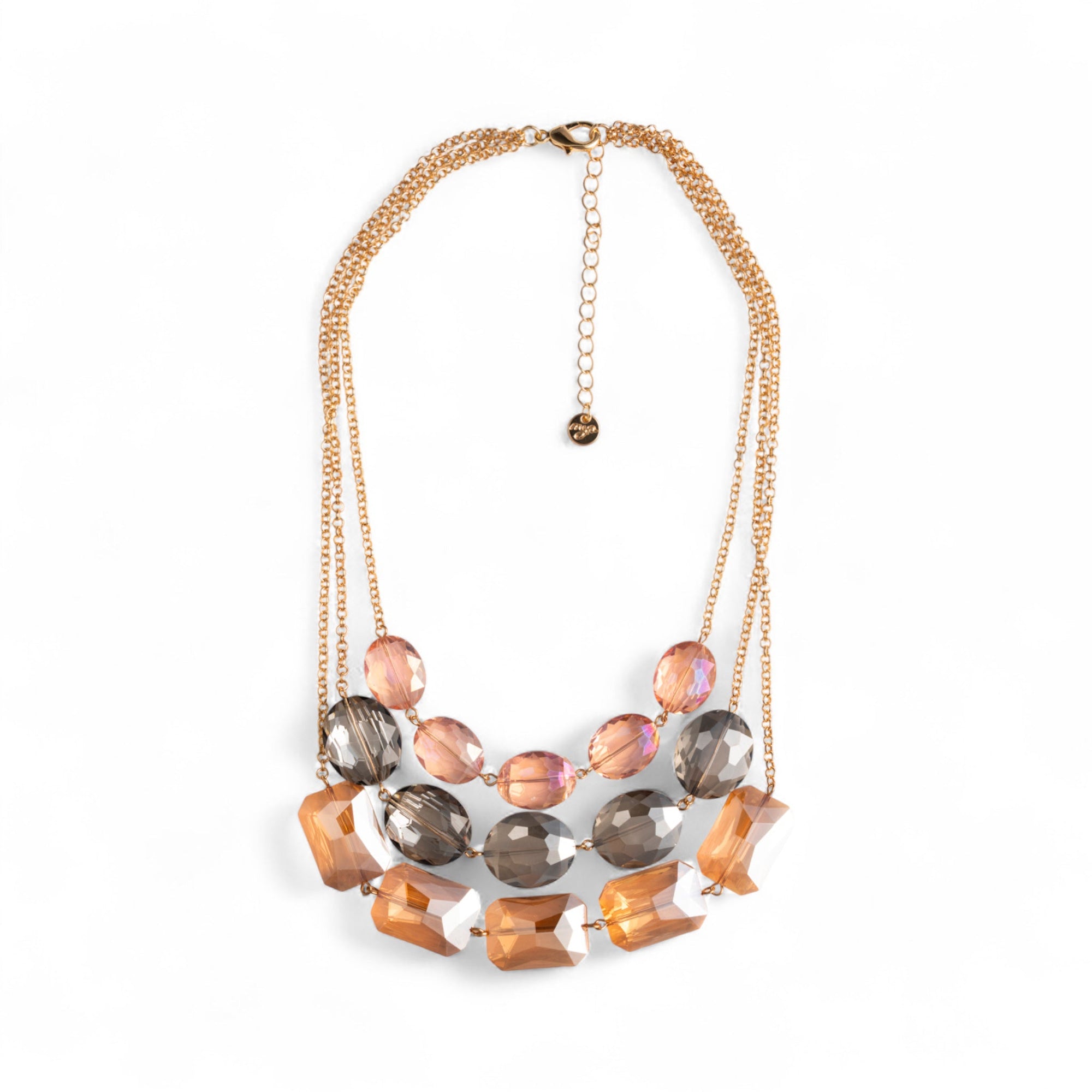 Collana a tre fili con catena sottile, con pietre in vetro multicolore - Mya Accessories