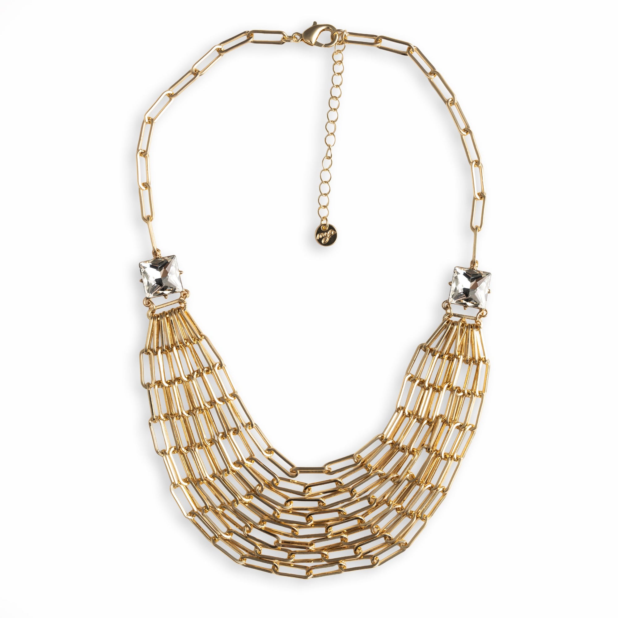 Collana girocollo a catena multifilo con due pietre in vetro tono crystal - Mya Accessories