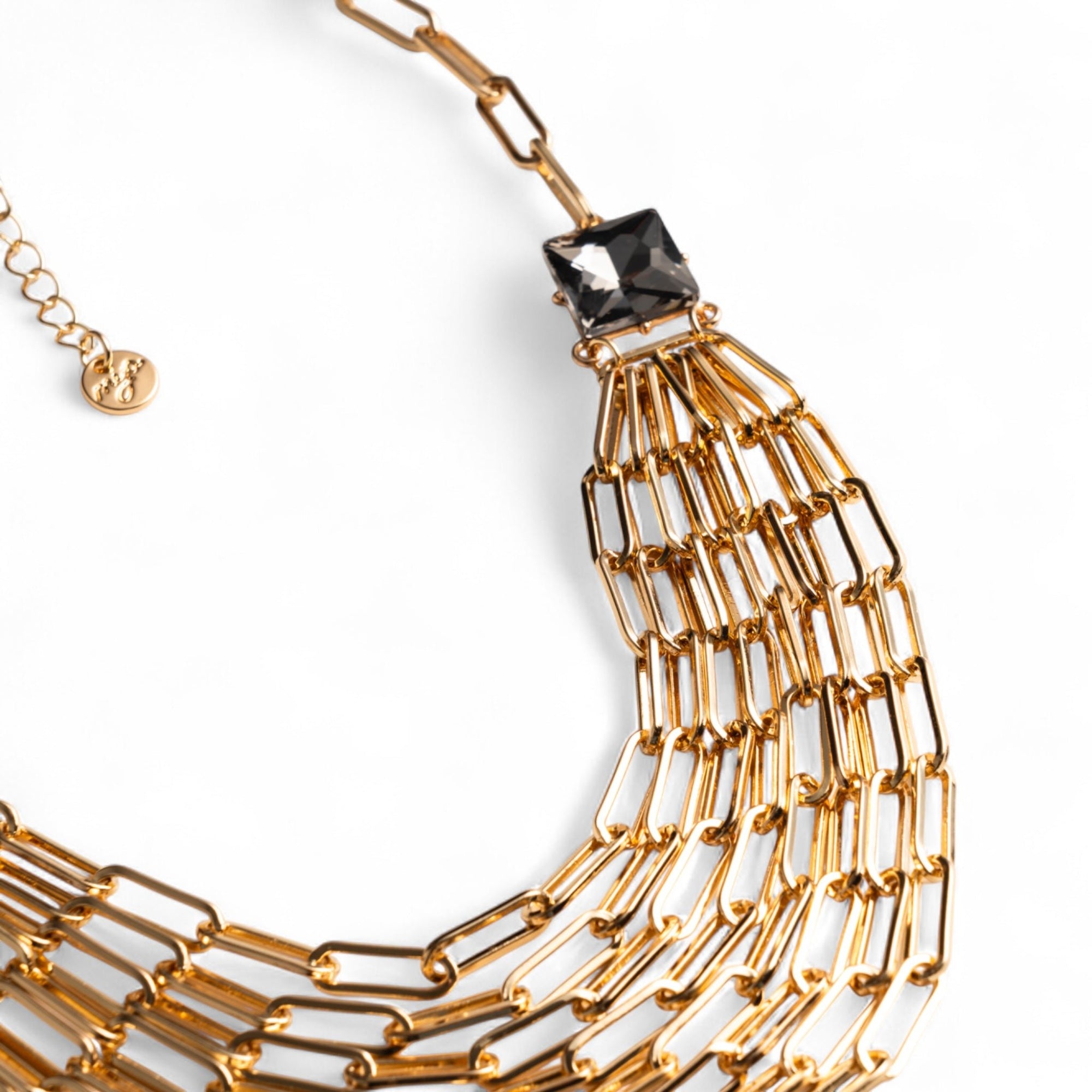 Collana girocollo a catena multifilo con due pietre in vetro tono grigio - Mya Accessories