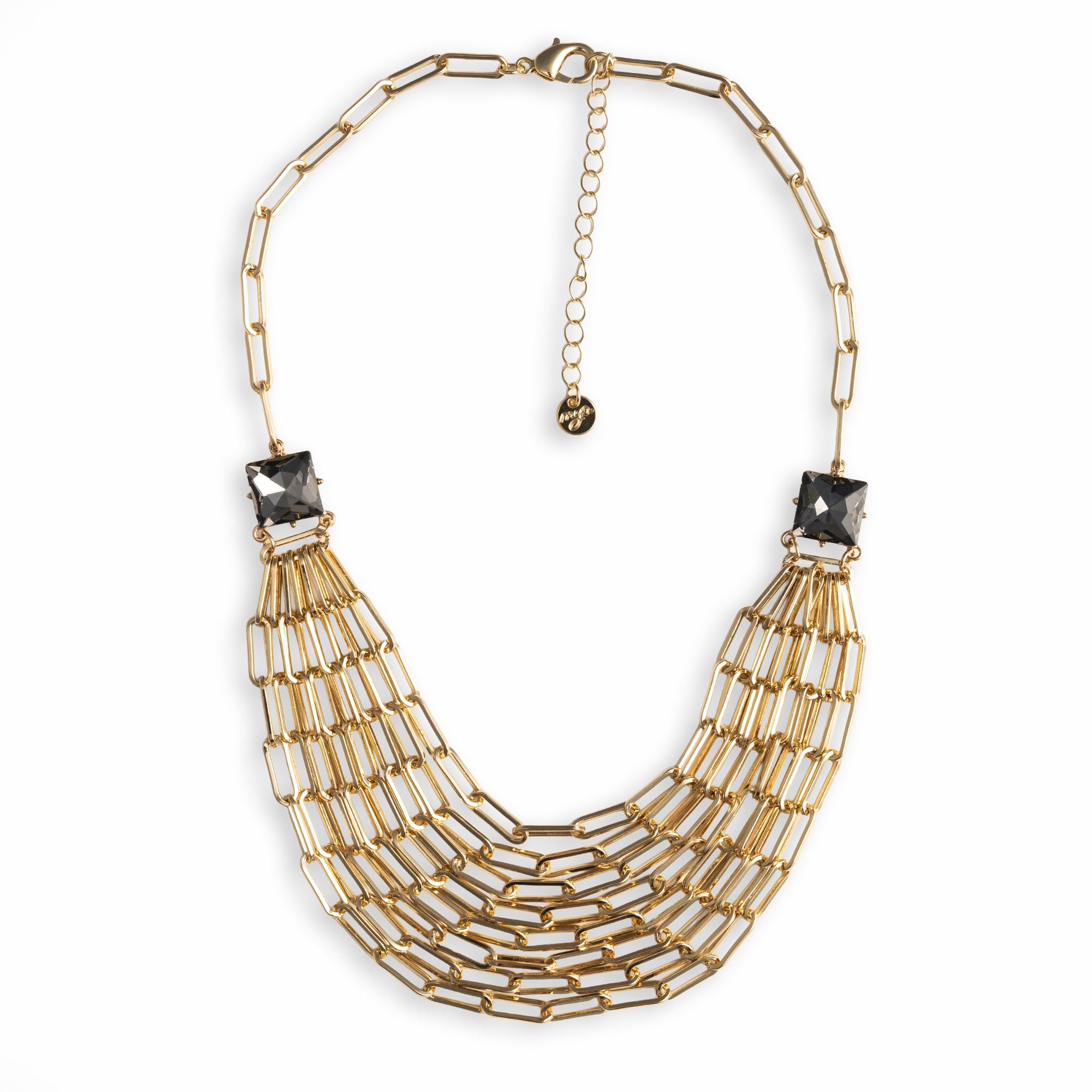 Collana girocollo a catena multifilo con due pietre in vetro tono grigio - Mya Accessories