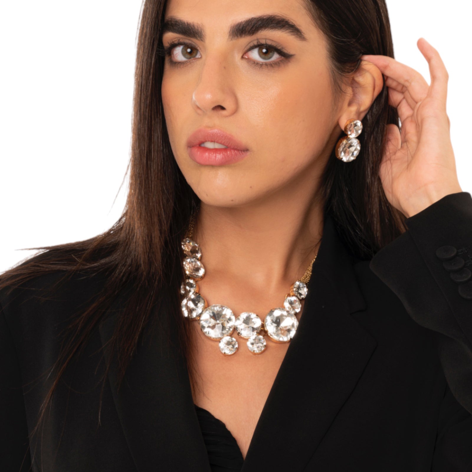 Collana girocollo con catena sottile multi e pietre circolari in vetro tono crystal - Mya Accessories