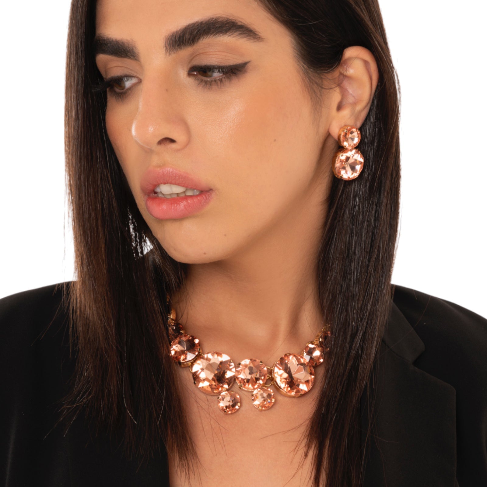 Collana girocollo con catena sottile multi e pietre circolari in vetro tono topazio - Mya Accessories