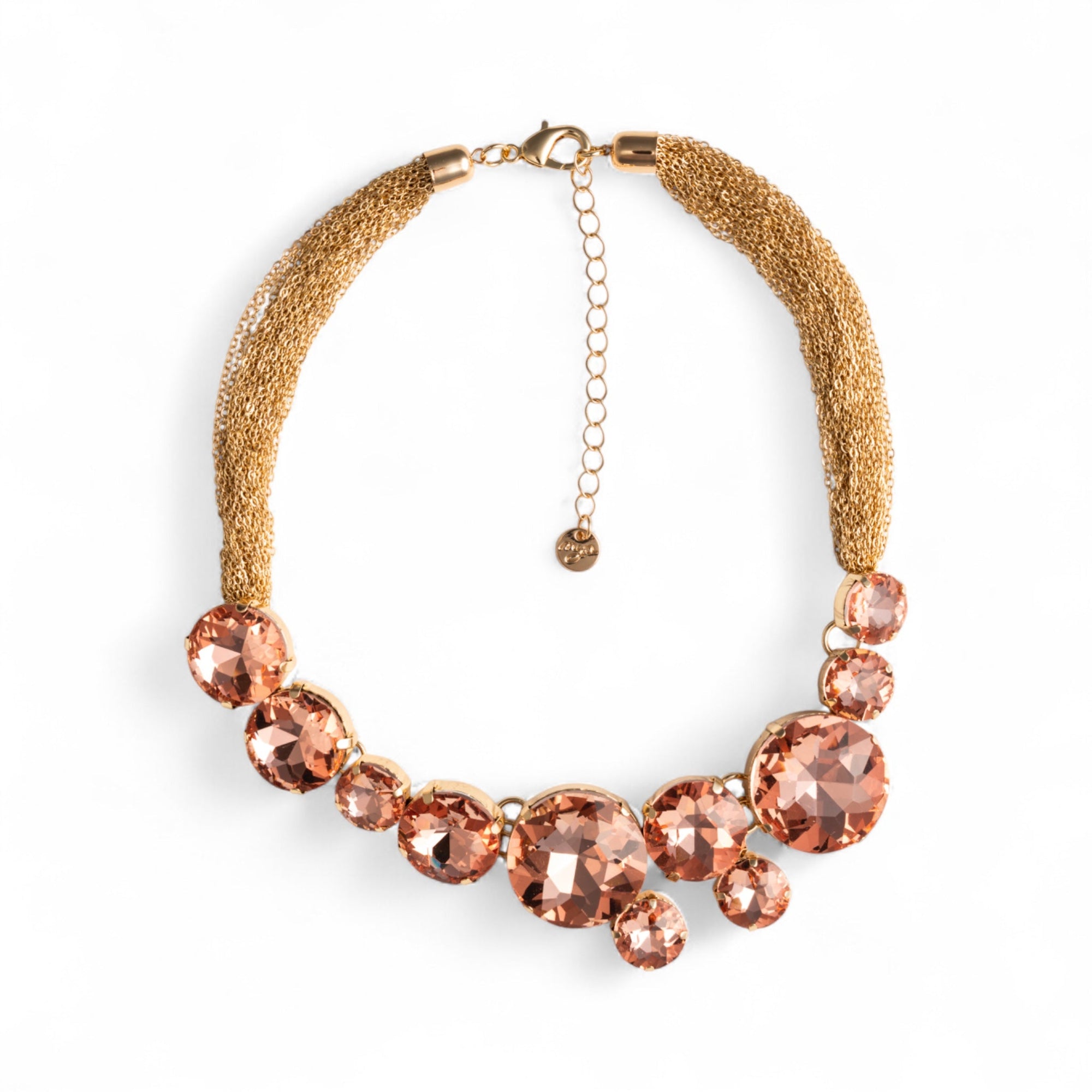 Collana girocollo con catena sottile multi e pietre circolari in vetro tono topazio - Mya Accessories