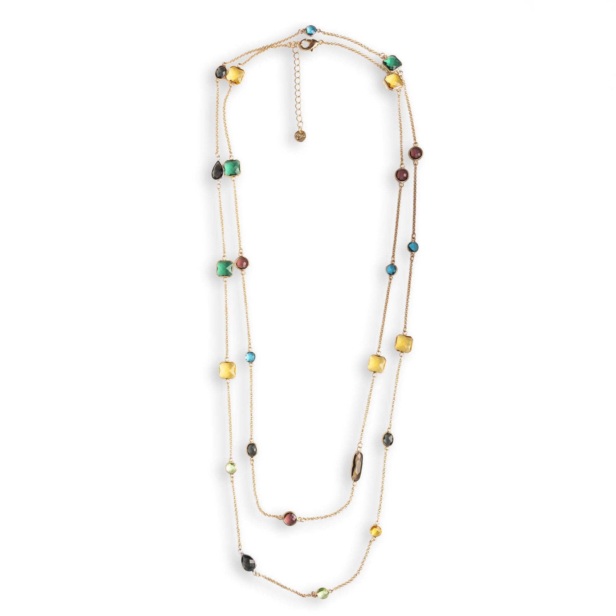 Collana a catena sottile lunga con pietre in vetro multicolore - Mya Accessories