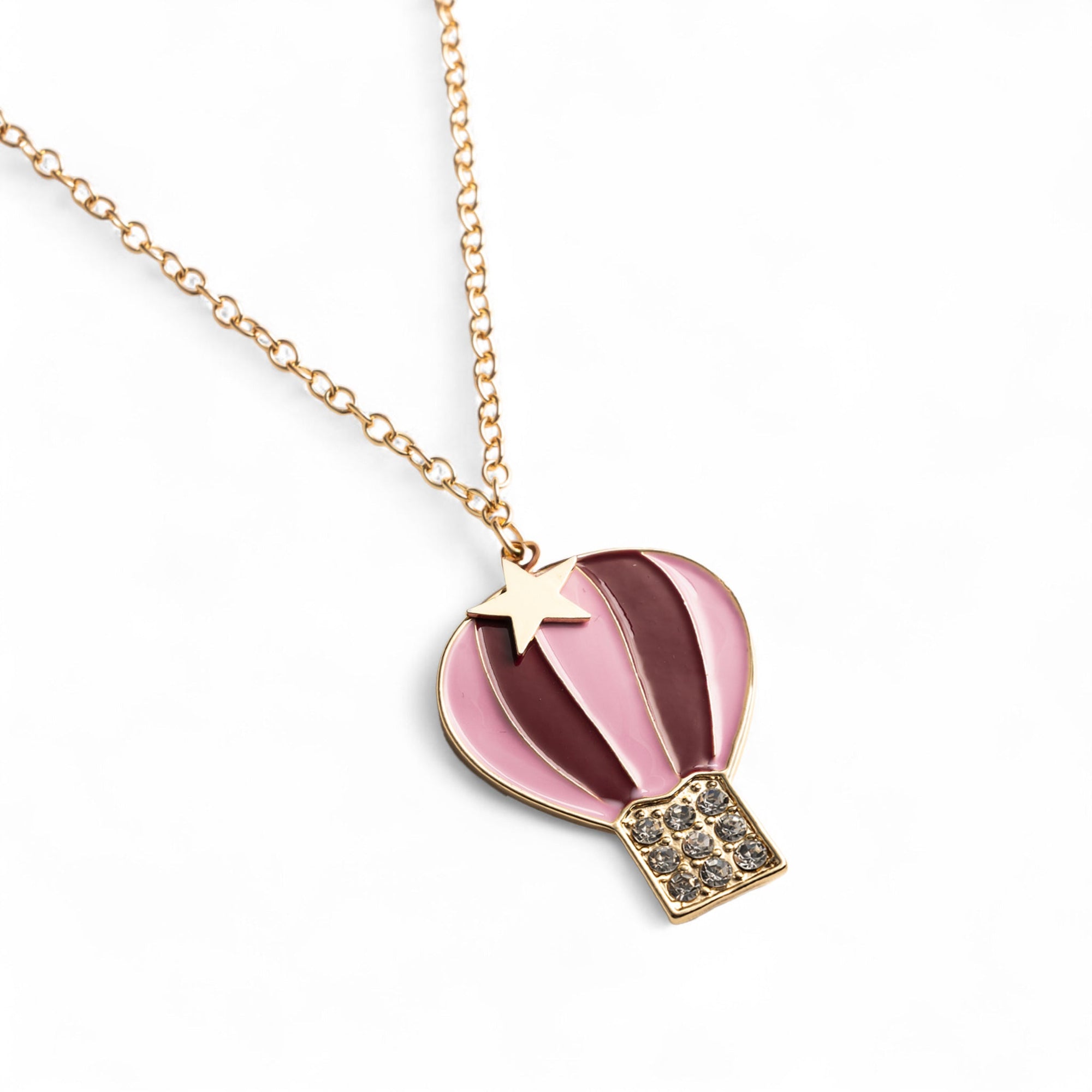 Collana girocollo a catena sottile con pendente a mongolfiera smaltata tono rosa - Mya Accessories