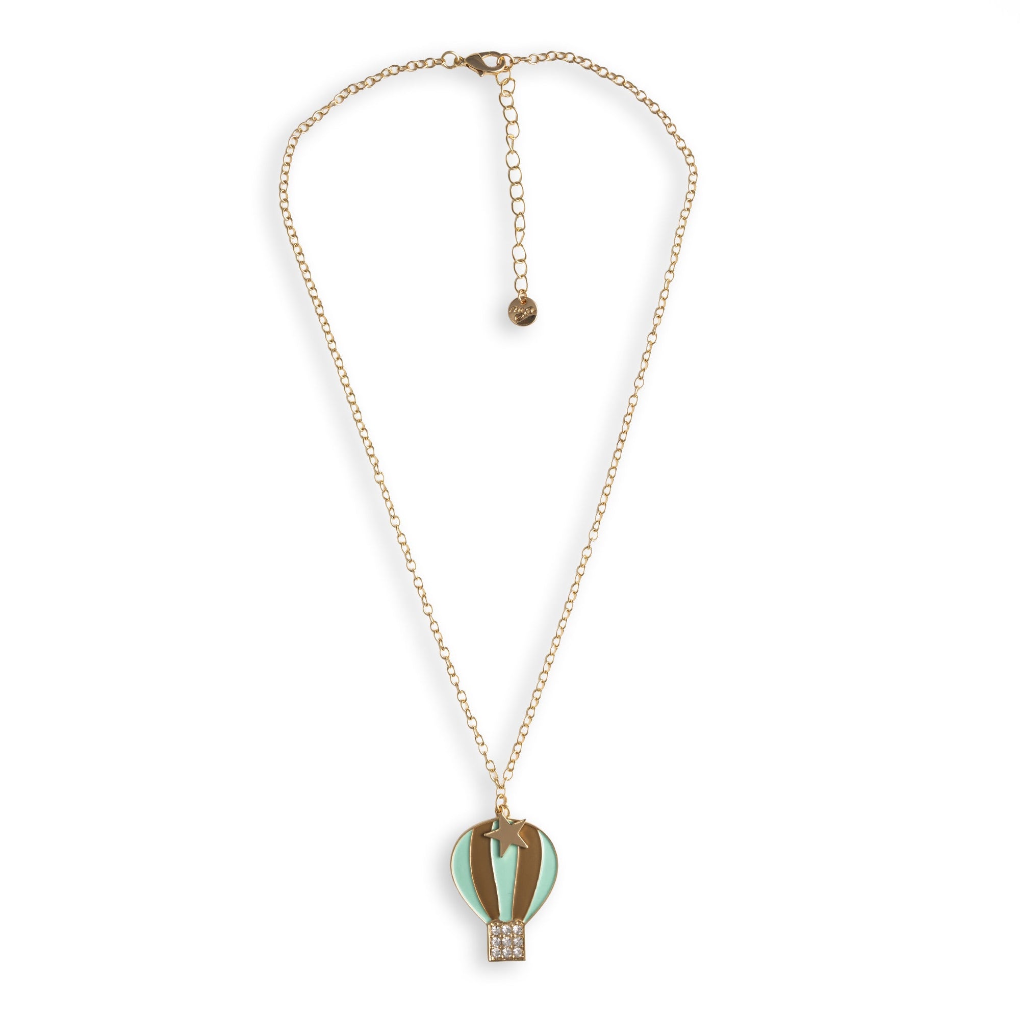 Collana girocollo a catena sottile con pendente a mongolfiera smaltata verde acqua ed oro - Mya Accessories