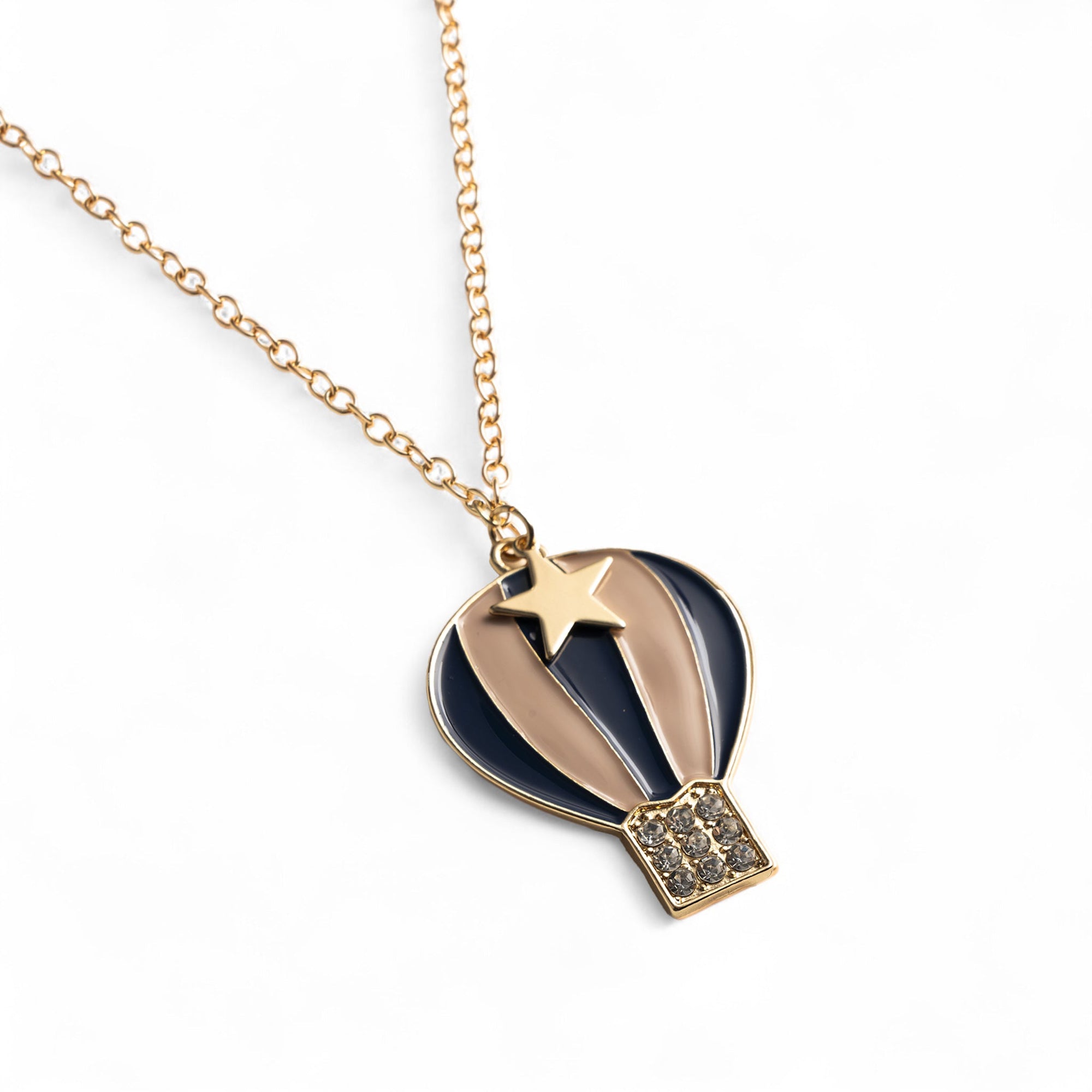 Collana girocollo a catena sottile con pendente a mongolfiera smaltata tono blu - Mya Accessories