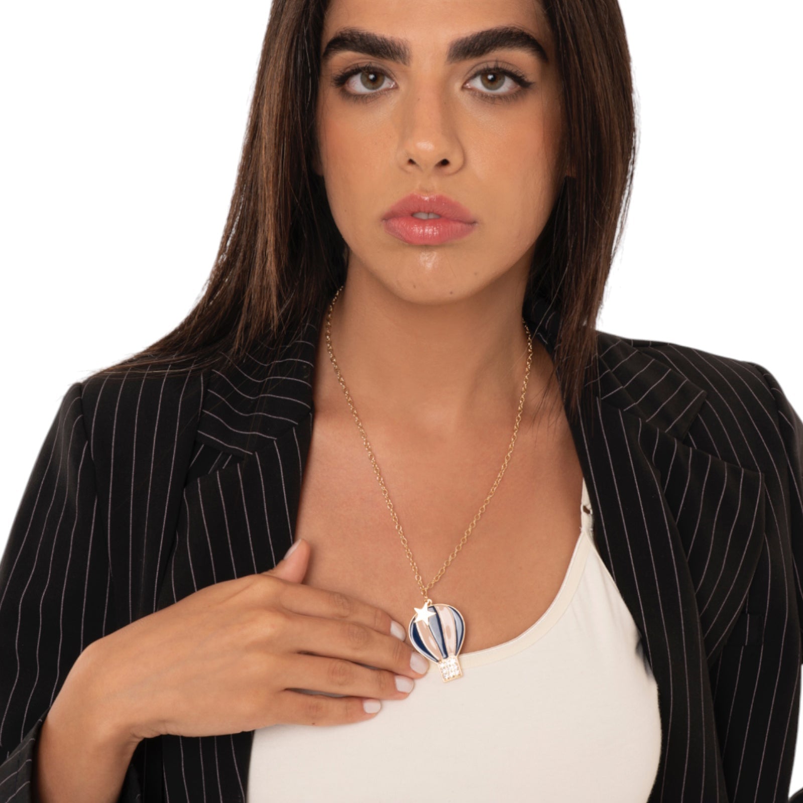 Collana girocollo a catena sottile con pendente a mongolfiera smaltata tono blu - Mya Accessories