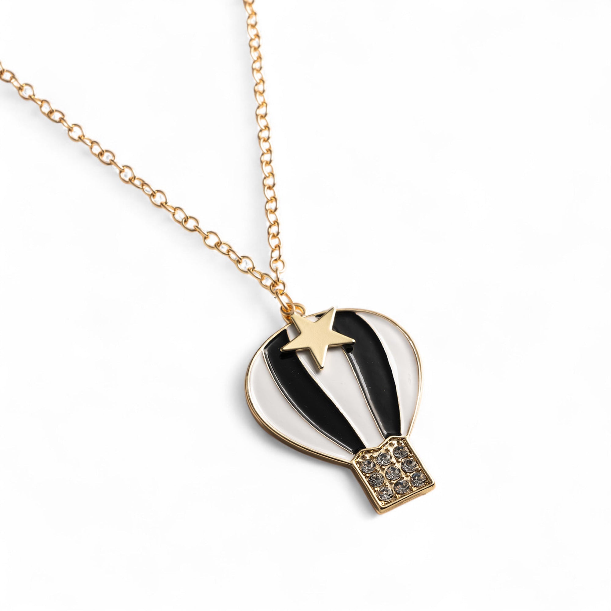 Collana girocollo a catena sottile con pendente a mongolfiera smaltata bianca e nera - Mya Accessories
