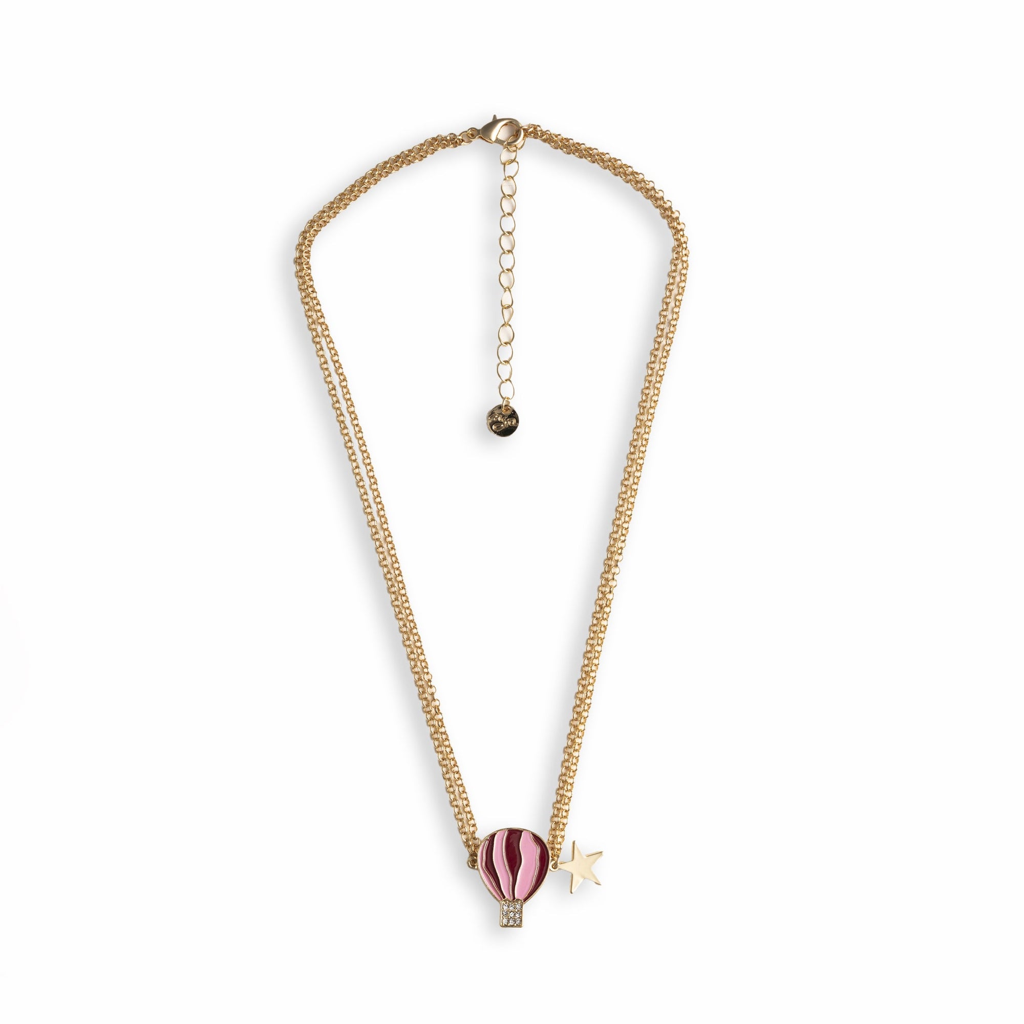 Collana girocollo a due fili con catena sottile e pendente a mongolfiera smaltata tono rosa - Mya Accessories