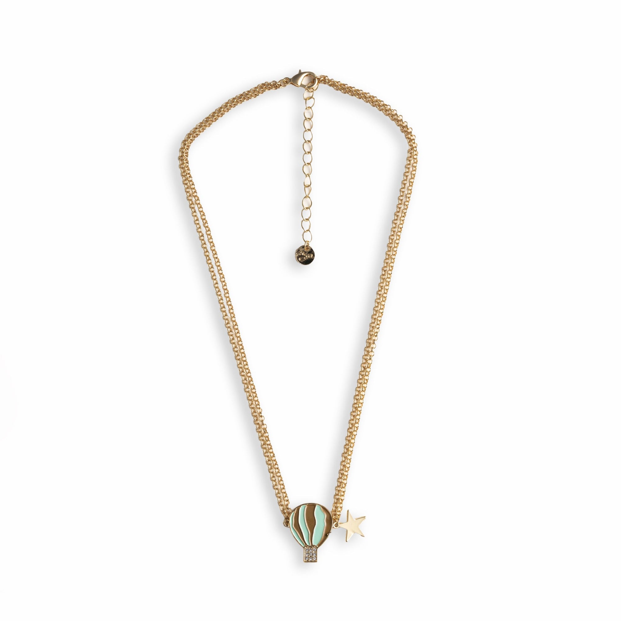 Collana girocollo a due fili con catena sottile e pendente a mongolfiera smaltata verde acqua ed oro - Mya Accessories