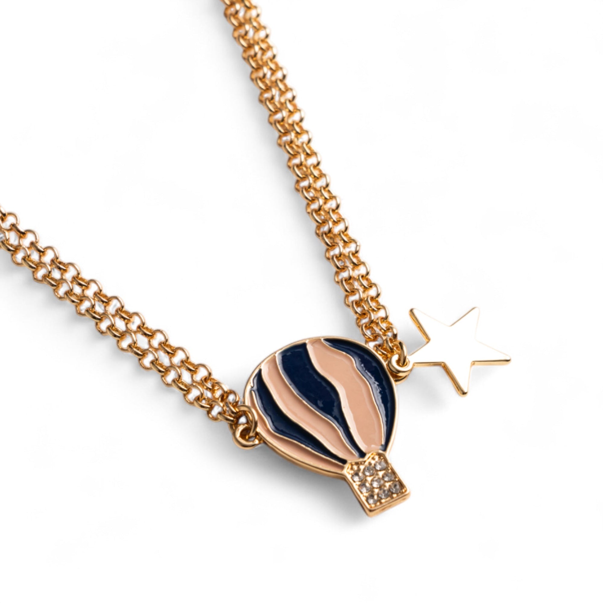 Collana girocollo a due fili con catena sottile e pendente a mongolfiera smaltata tono blu - Mya Accessories