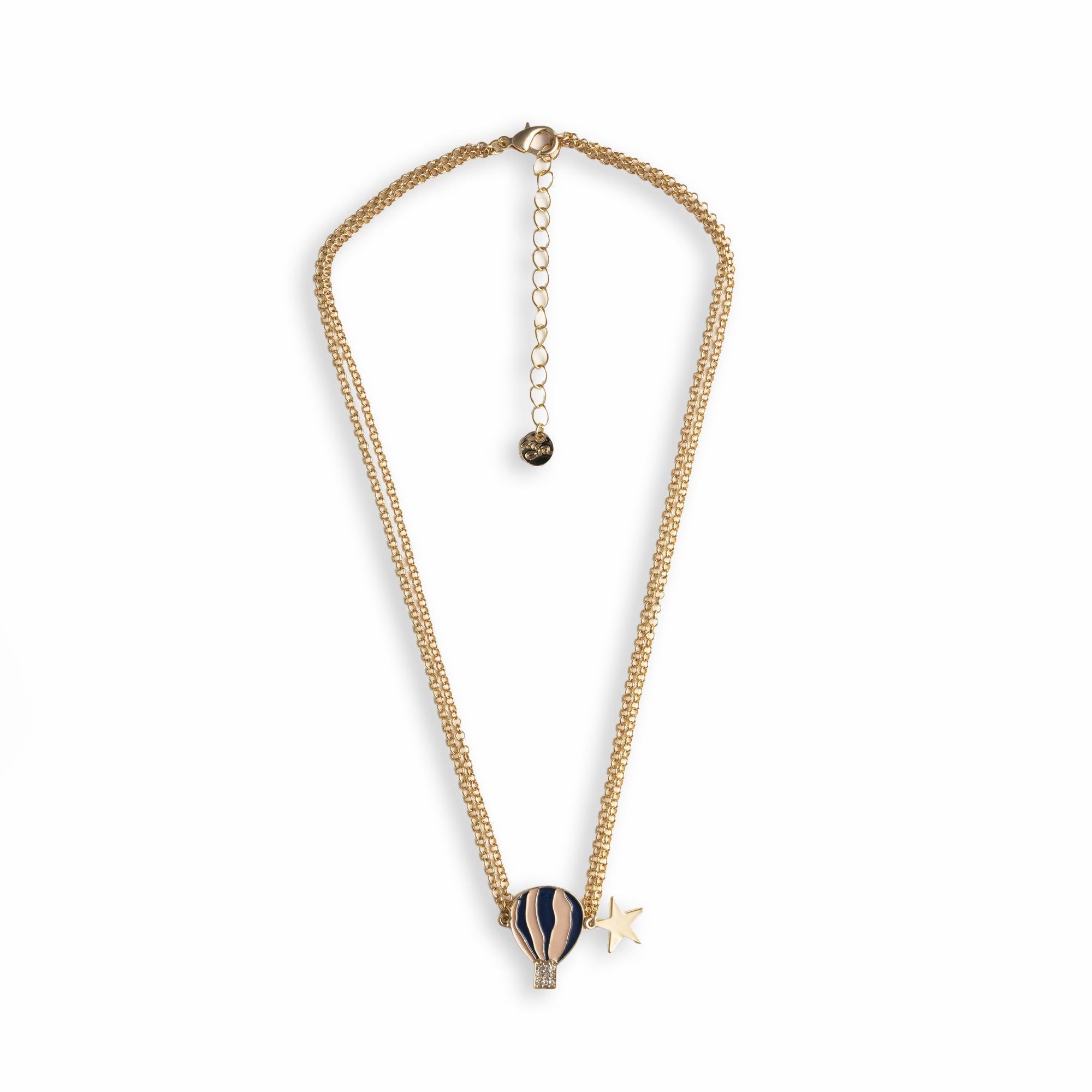 Collana girocollo a due fili con catena sottile e pendente a mongolfiera smaltata tono blu - Mya Accessories