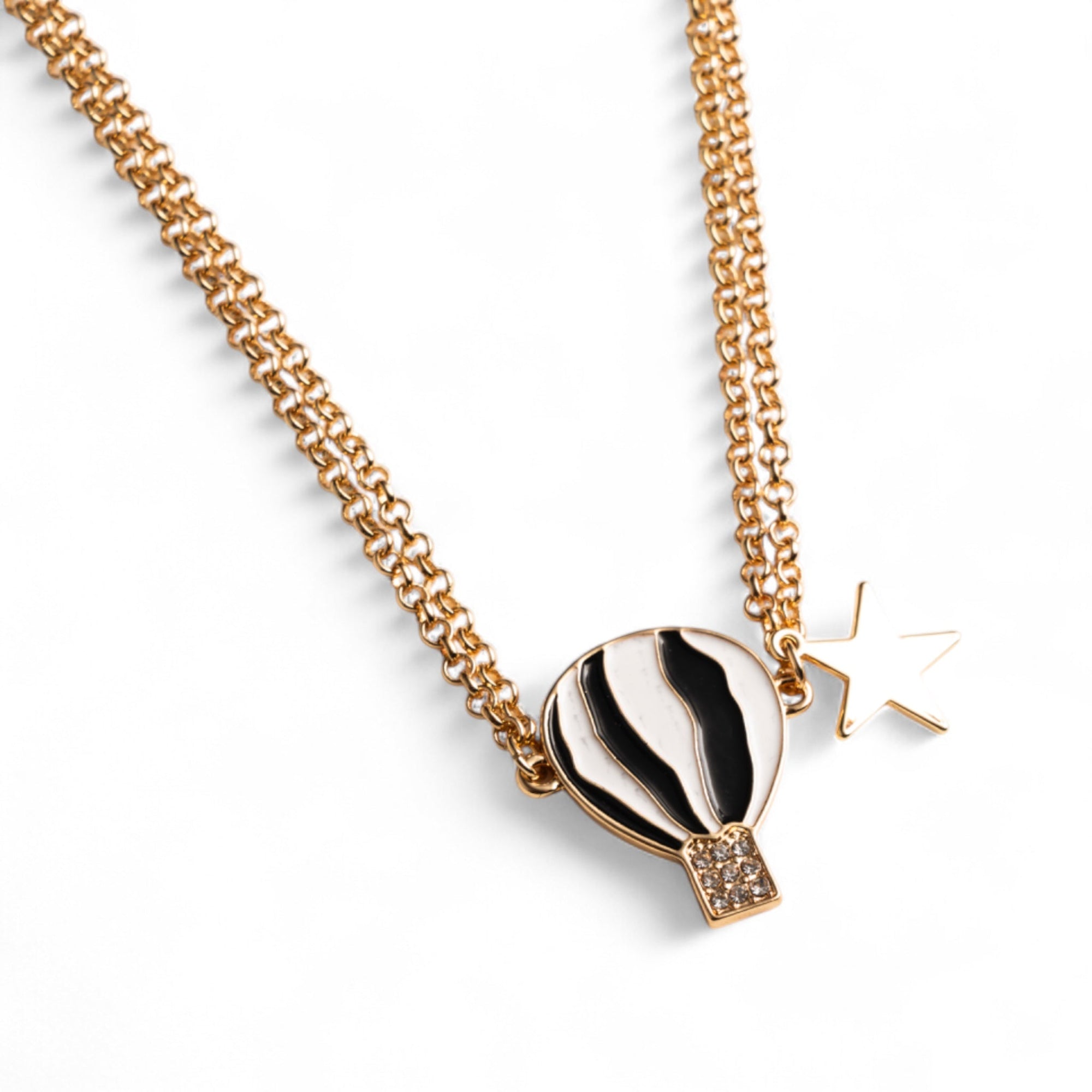 Collana girocollo a due fili con catena sottile e pendente a mongolfiera smaltata bianca e nera - Mya Accessories