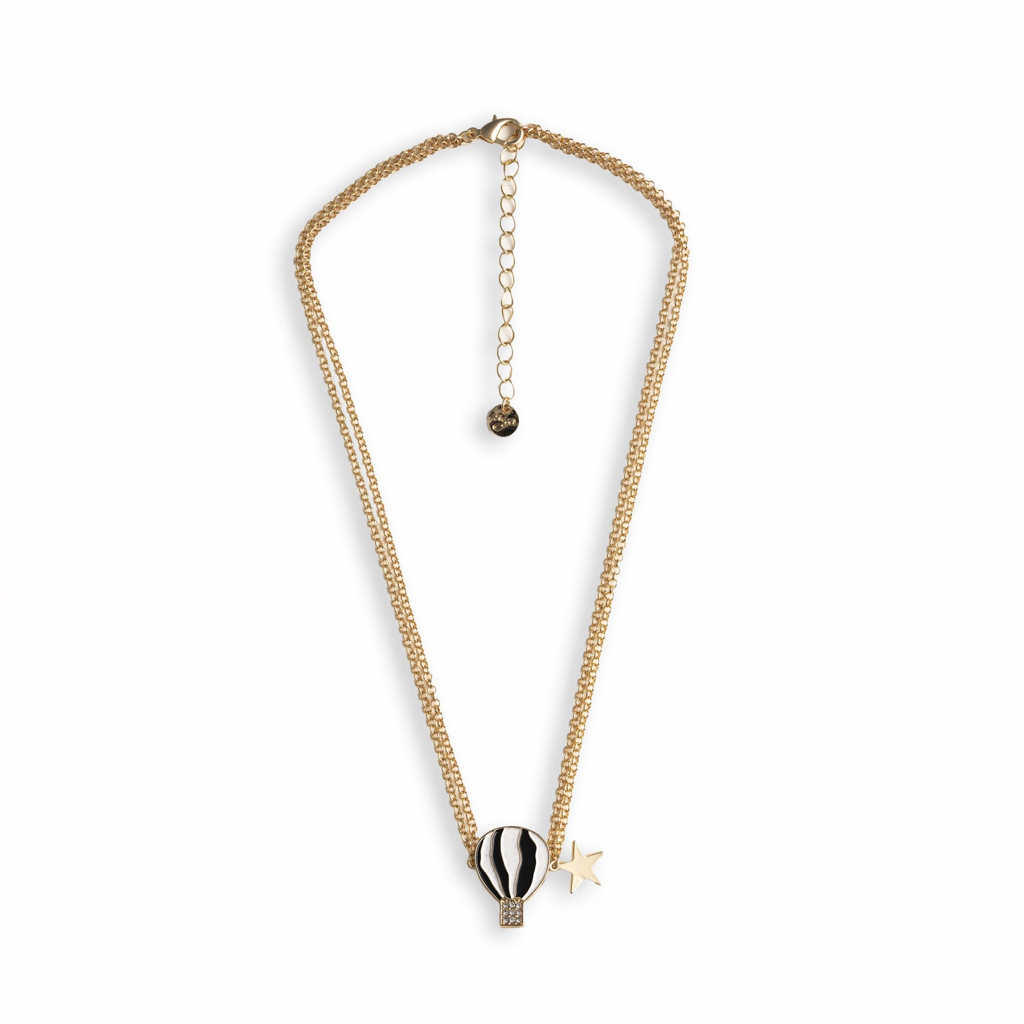 Collana girocollo a due fili con catena sottile e pendente a mongolfiera smaltata bianca e nera - Mya Accessories