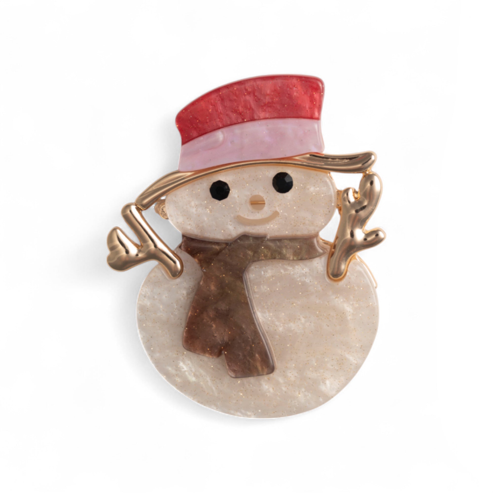 Spilla con base in metallo design a forma di pupazzo di neve in acrilico - Mya Accessories